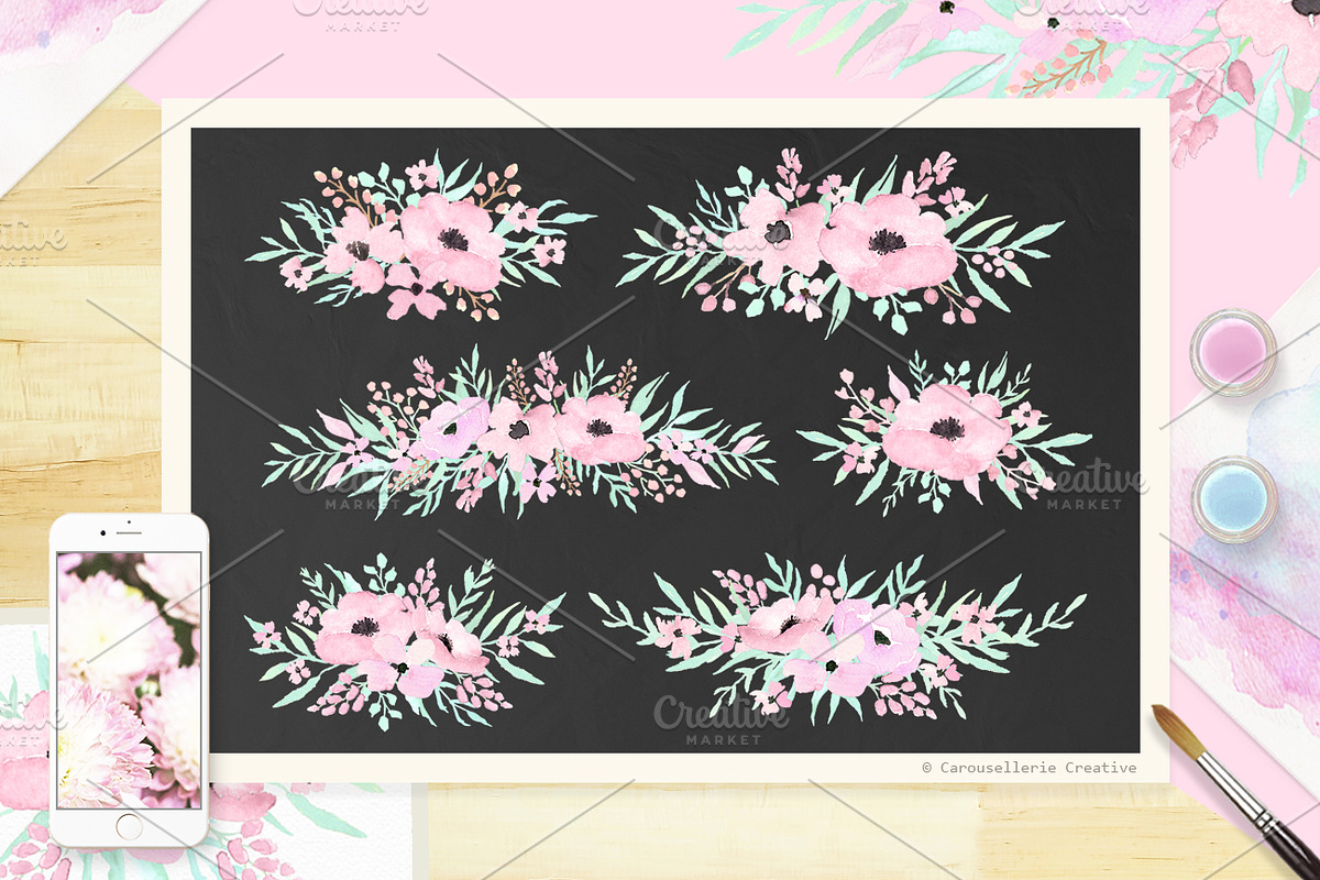 Pinkish Blooms - Watercolor Flowers, an Illustration by Carousellerie Creative (Photo 4 of 6)