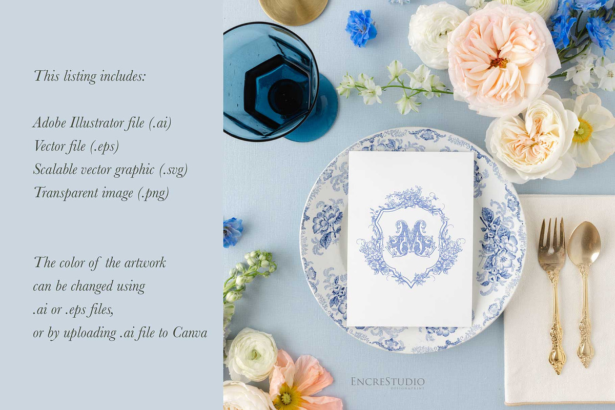 Vintage Wedding Crest with Roses, a Decorative Illustration by Encre Studio (Photo 2 of 4)