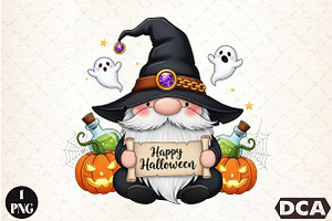 Happy Halloween Gnome Png, an Illustration by DreamCafeArt
