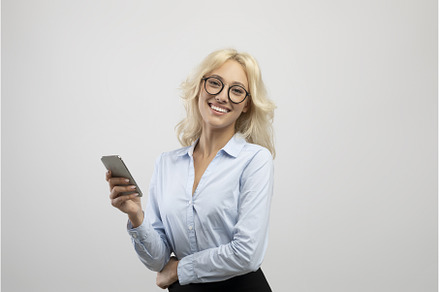 Business app. Happy office worker, a Technology Photo by Prostock-Studio