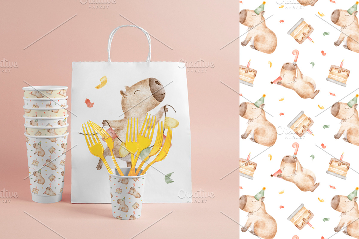 Capybara watercolor illustrations, an Animal Illustration by Fedulova Art (Photo 9 of 13)