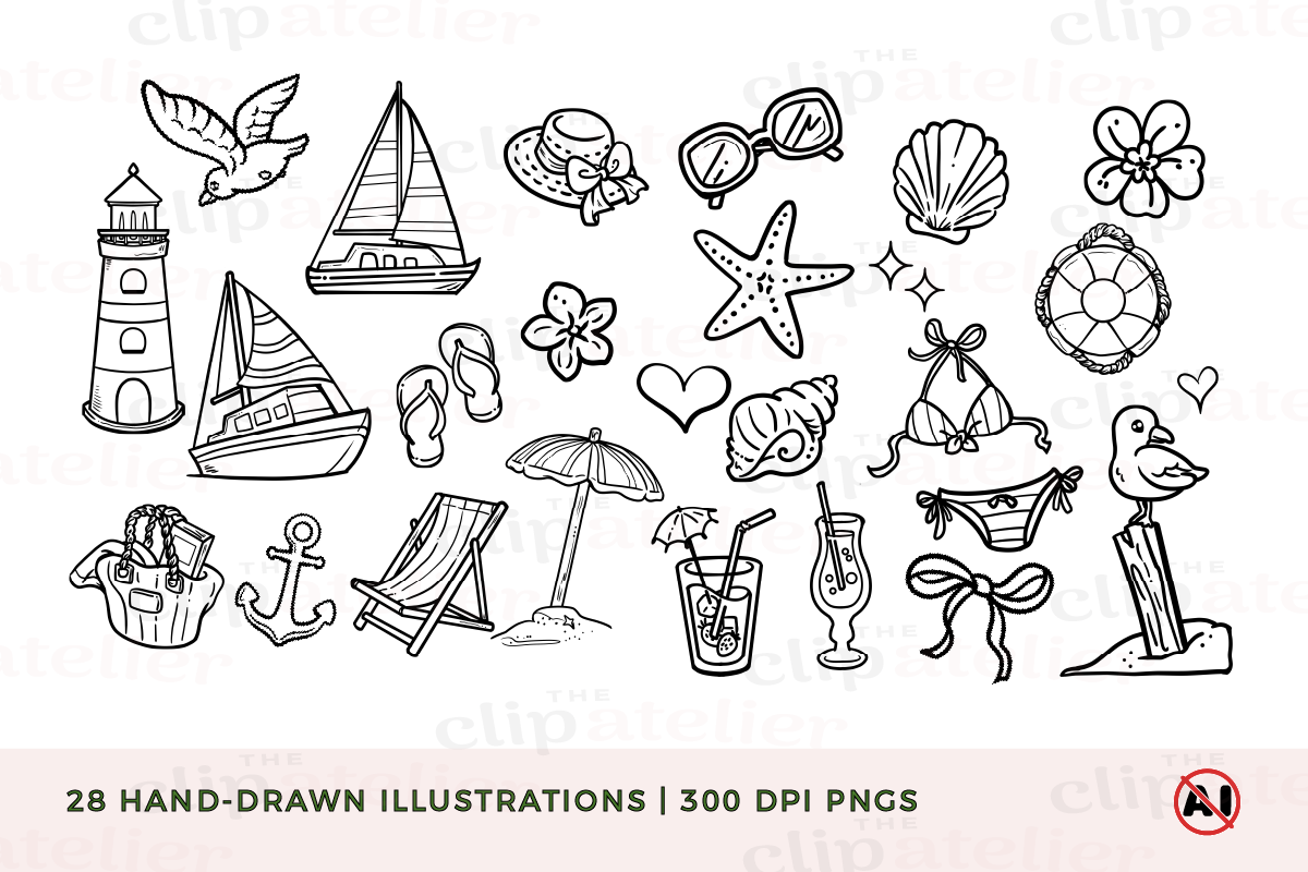 Coastal Beach Line Art, a Decorative Illustration by TheClipAtelier (Photo 2 of 3)
