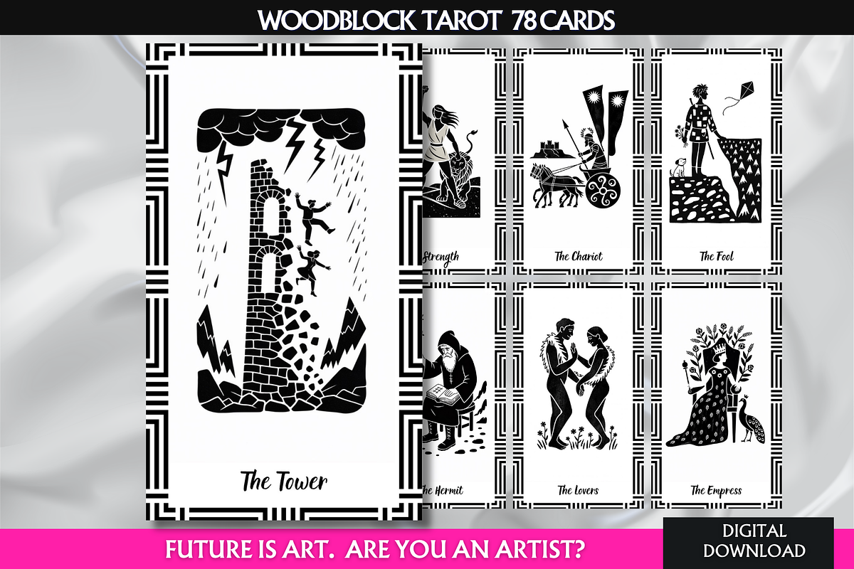 Woodblock Black Tarot Deck, an Object Illustration by Mugio (Photo 1 of 7)