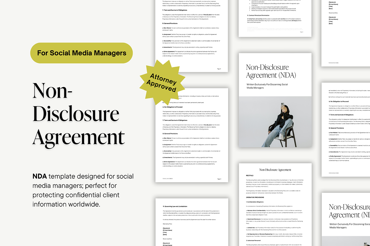 Non-Disclosure Agreement Template for Social Media Managers | Editable NDA for Freelancers