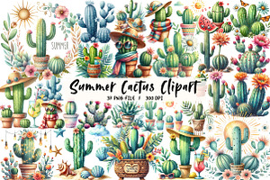 Watercolor Summer Cactus Clipart, an Illustration by Libby Wishes