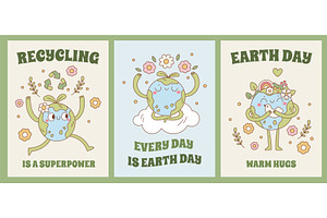 Planet earth mascot cards. Funny, an Object Illustration by YummyBuum