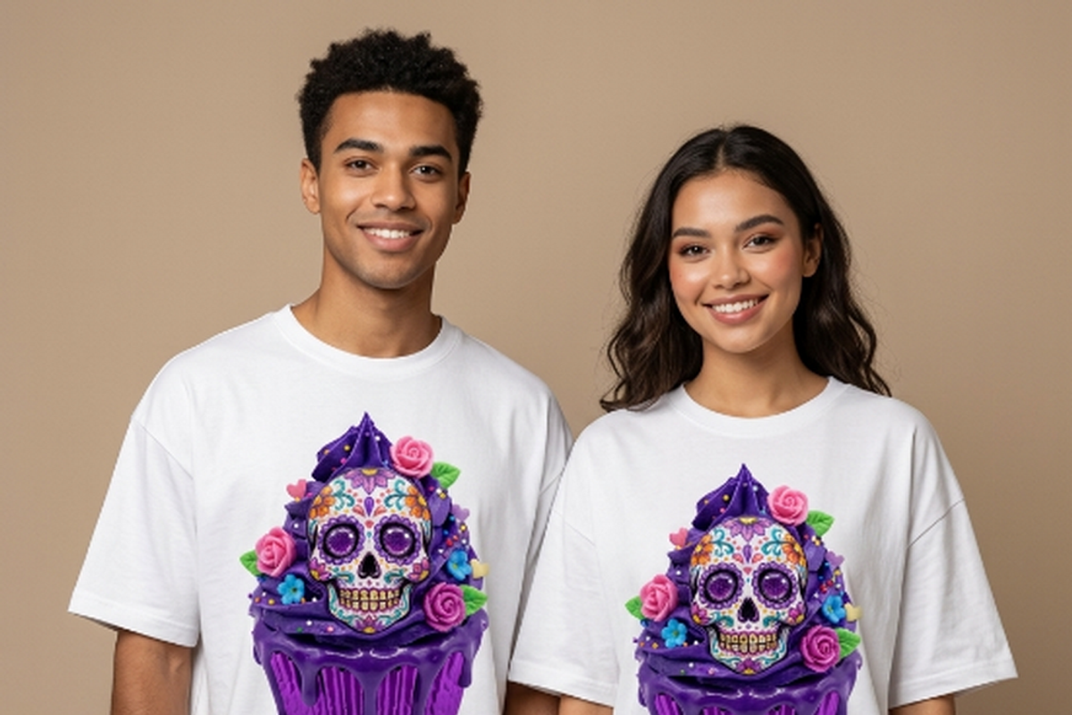 Sugar Skull Purple Cupcake Art, a Shirt Mockup by Vector Stall (Photo 5 of 14)