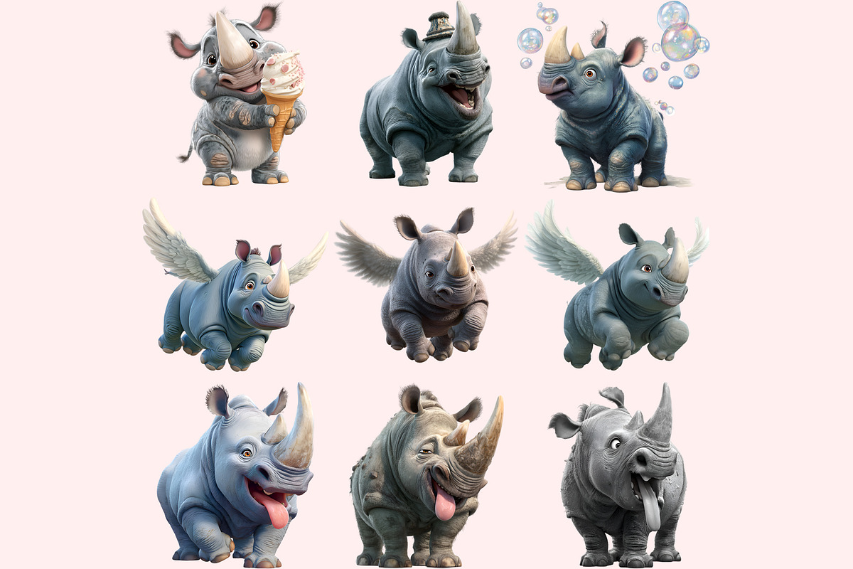 Funny Rhino Clipart PNG Bundle, a Graphic by M9 Design (Photo 7 of 10)