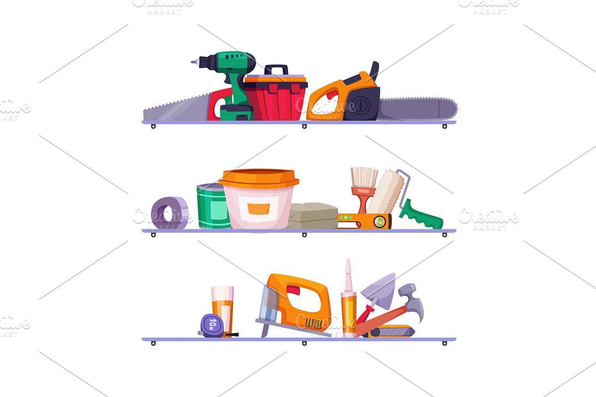 Repair tools shelves. workshop items, an Illustration by Onyx
