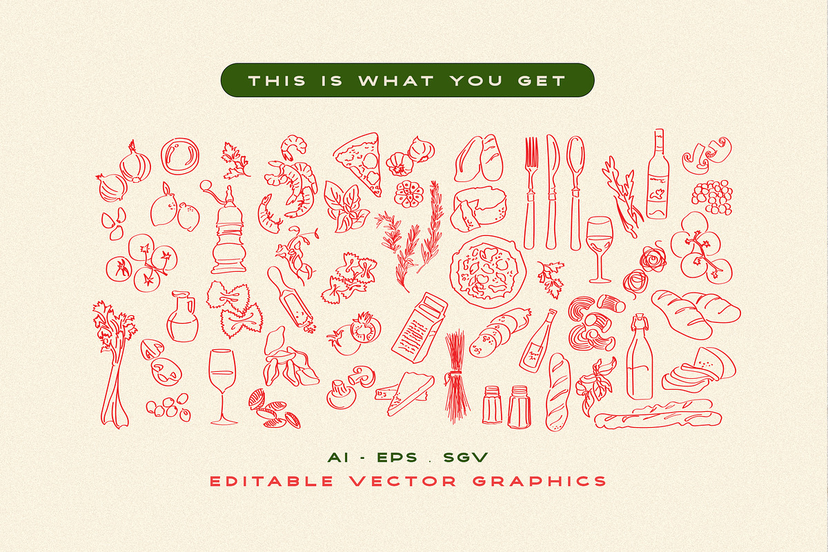 Italian Food Restaurant Line Vectors, a Graphic by tomodachi studio (Photo 2 of 7)