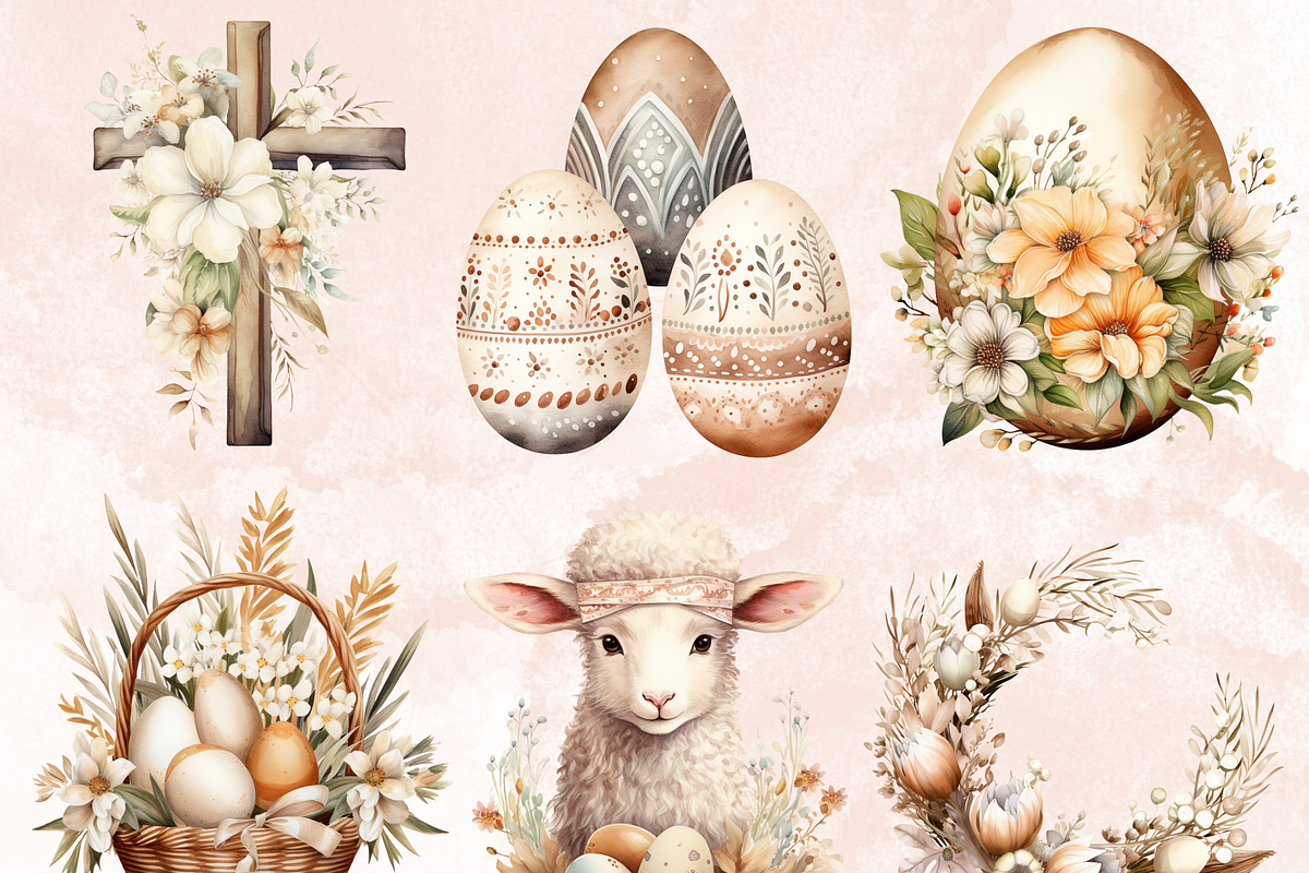 55 PNG Watercolor Boho Easter Bundle, a Seasonal Illustration by GiraffeCreative (Photo 7 of 9)