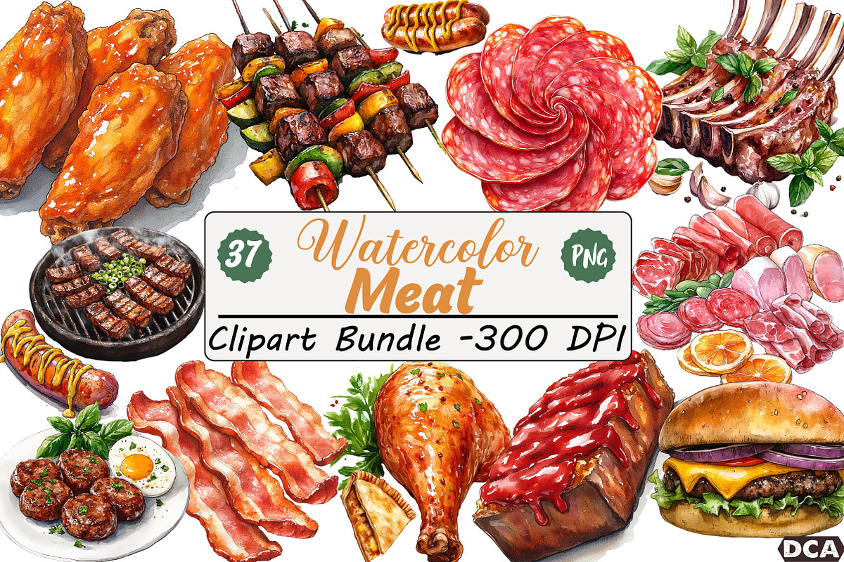 Watercolor Meat Clipart Bundle, an Illustration by DreamCafeArt (Photo 1 of 7)
