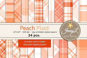 Peach Plaid Digital Papers, Pastel, a Pattern Graphic by JennyL Designs
