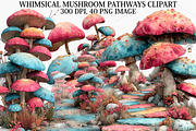 Whimsical Mushroom Pathways Clipart, a Seasonal Illustration by Canvas Craft (Thumbnail 1 of 7)