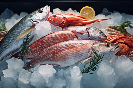 Fresh fish on ice at the fish market, seafood concept, a Food & Drink Photo by Natalia Klenova's Shop
