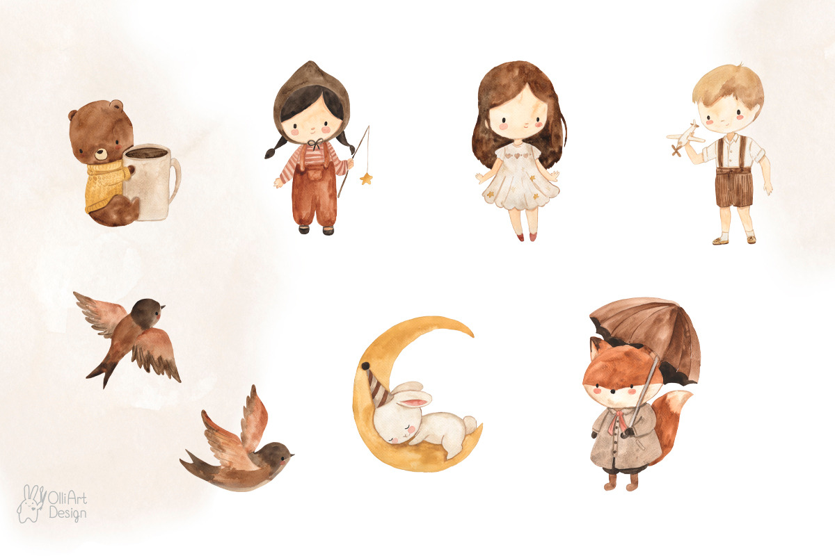 AUTUMN MOMENTS. Watercolor clipart, an Animal Illustration by OlliArtDesign (Photo 2 of 8)