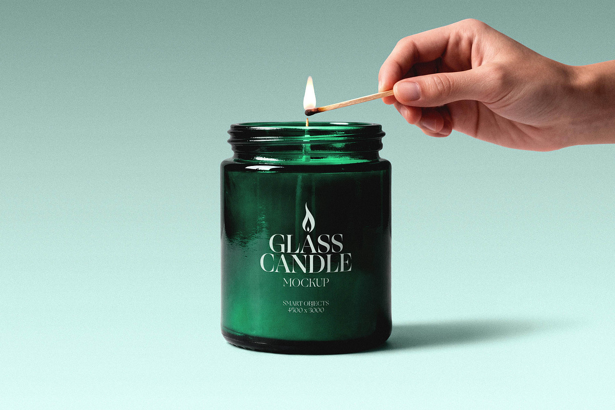 Glass Candle Mockup with Match, a Household Mockup by Design Squad (Photo 1 of 4)