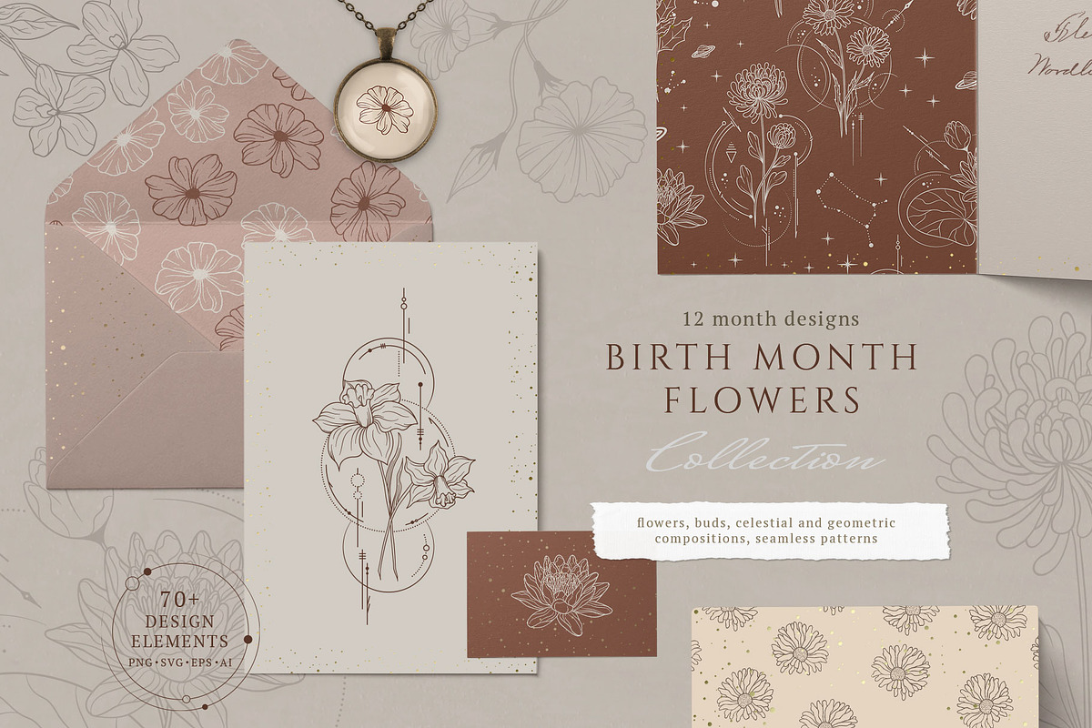 Hand drawn Birth Month Flowers, an Illustration by KirillsWorkshop (Photo 1 of 12)
