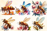 Watercolor Cute Honey Bee Clipart, an Illustration by CraftArtStudio (Thumbnail 2 of 3)