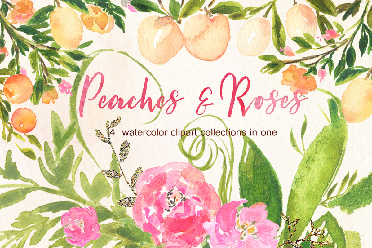 Peaches Roses  and gold watercolor, an Illustration by LABFcreations (Photo 2 of 5)