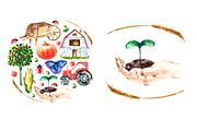 Watercolor Organic Farm, a Food Illustration by Vikeriya (Thumbnail 6 of 7)