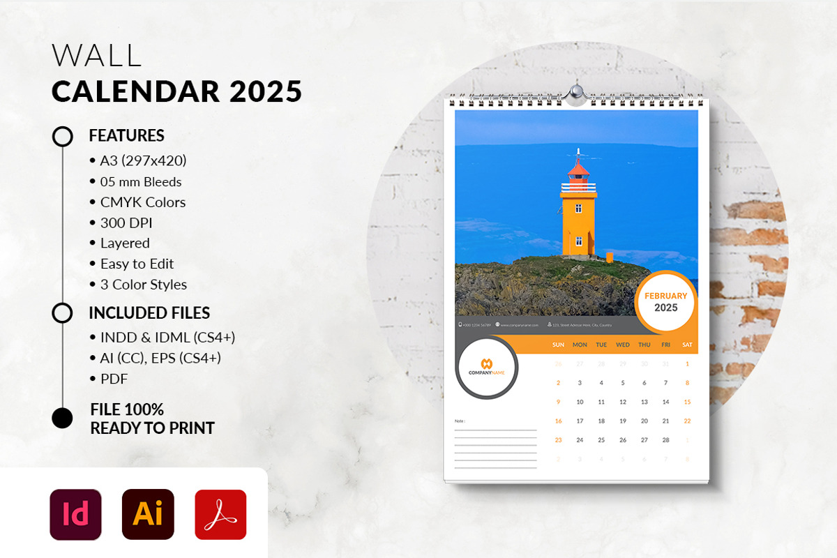 Printable 2025 Calendar A3 Size, a Stationery Template by MstArtwork (Photo 2 of 4)