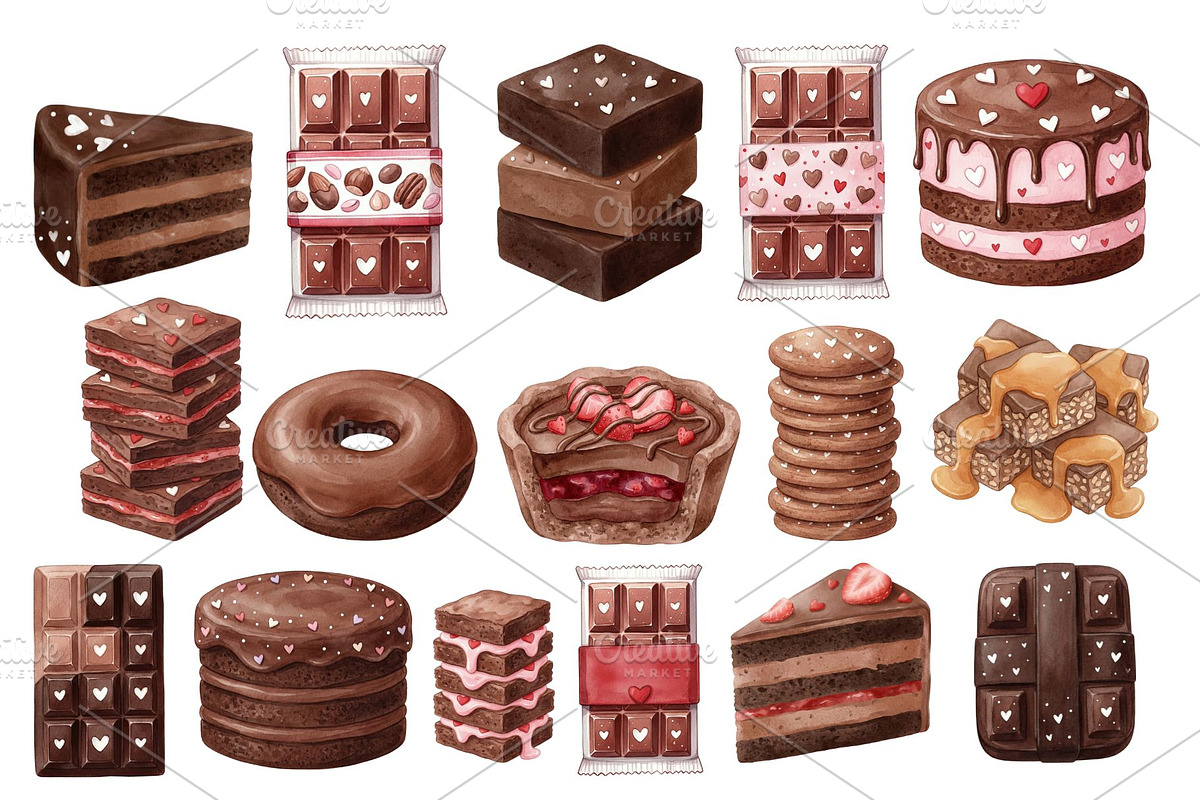 Watercolor Chocolate Dessert Clipart, a Food Illustration by Stellalunarts (Photo 14 of 14)