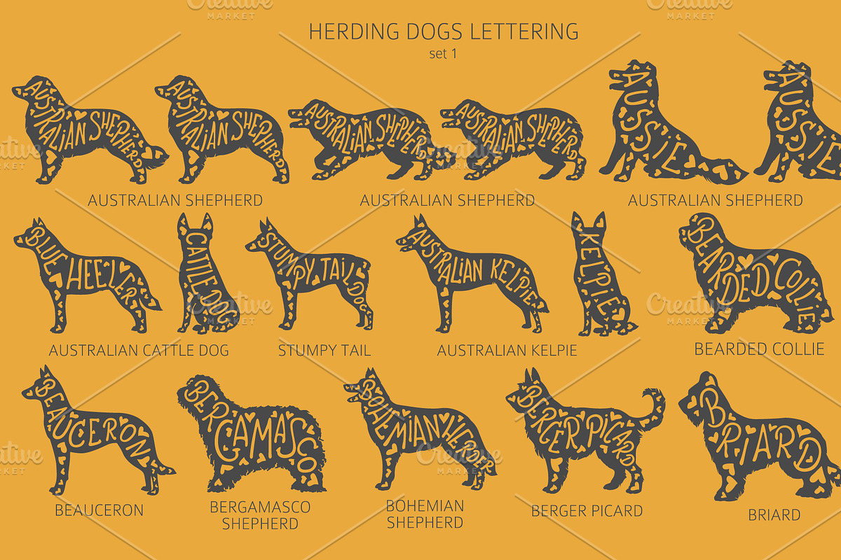 Herding dogs, Sheepdogs Silhouettes, an Animal Illustration by pet design shop (Photo 2 of 13)