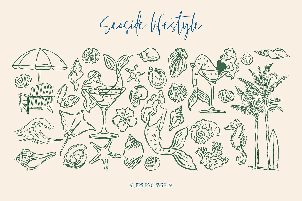 Seaside Lifestyle Illustrations, an Object Graphic by DesignThatMatters (Photo 5 of 15)