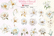 White Floral Clipart, an Illustration by Watercolor design (Thumbnail 1 of 12)