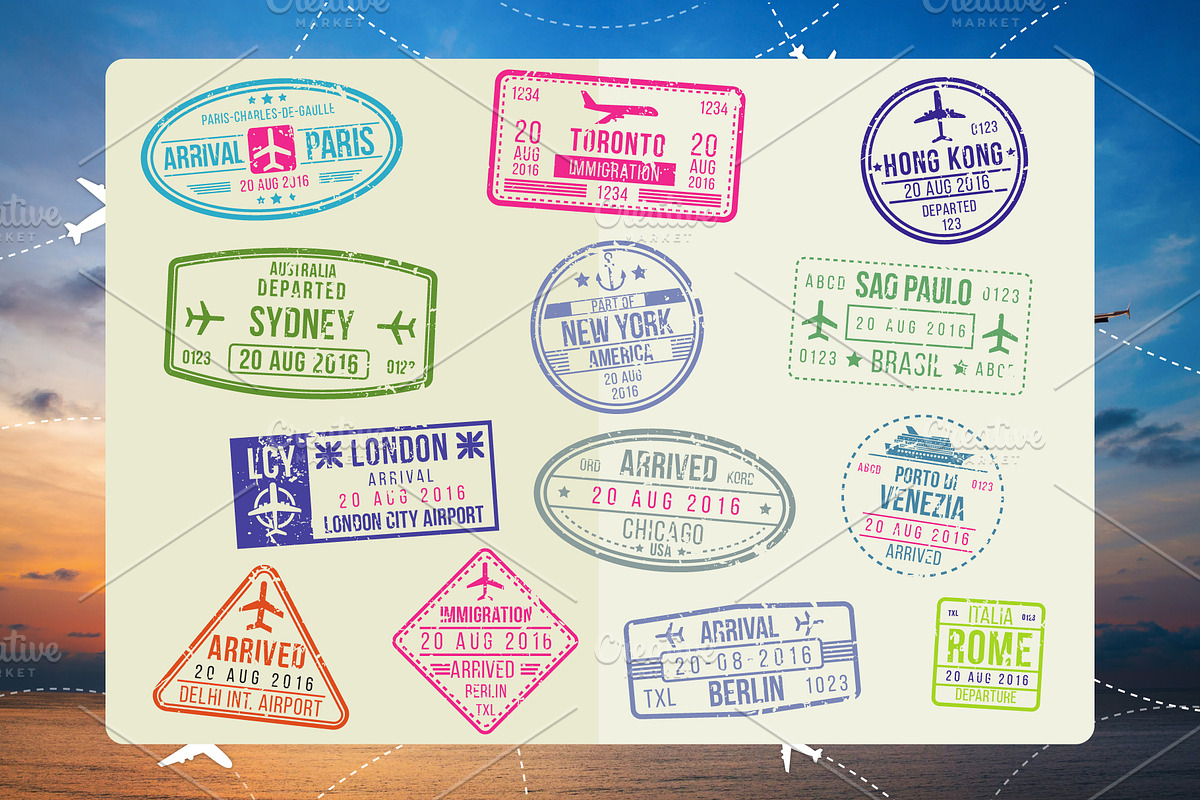 Passport Stamps & Travel Visa Signs, a Transportation Illustration by Kaushal Jangid (Photo 1 of 14)
