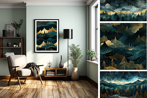 Blue Night Landscape Pattern Print