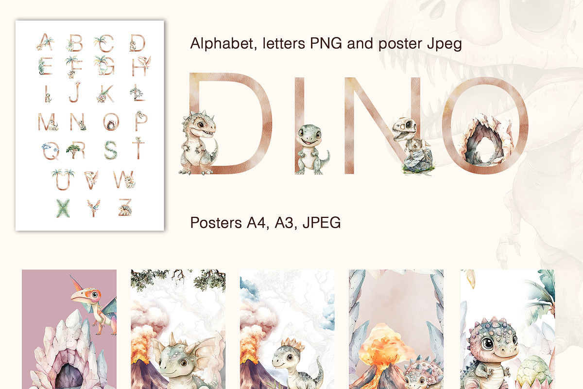 Watercolor dino. Patterns, Clip Art, an Animal Illustration by Pattern + watercolor (Photo 12 of 15)