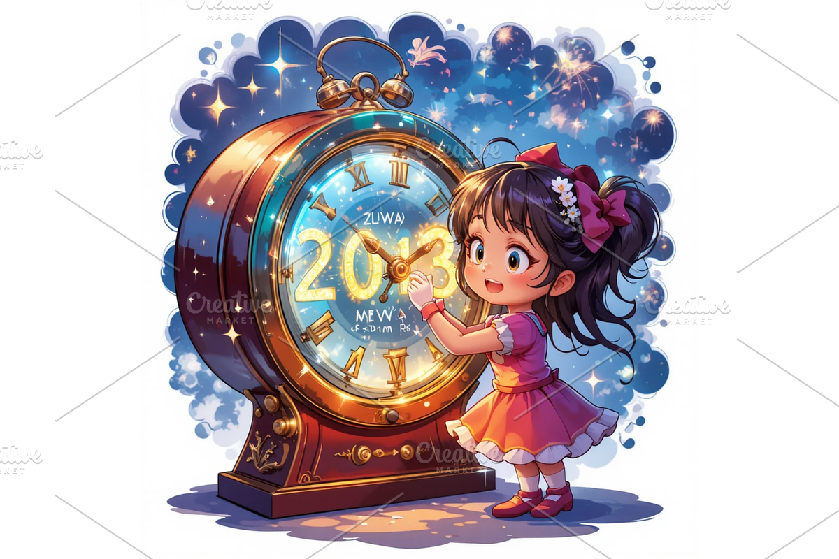 Girl Happy New Year Clipart, a Decorative Illustration by Creative design (Photo 3 of 7)