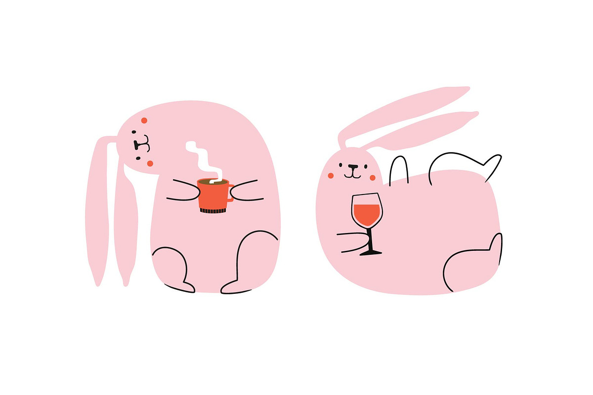 Funny pink rabbit set, an Animal Illustration by JULYMILKS (Photo 2 of 2)