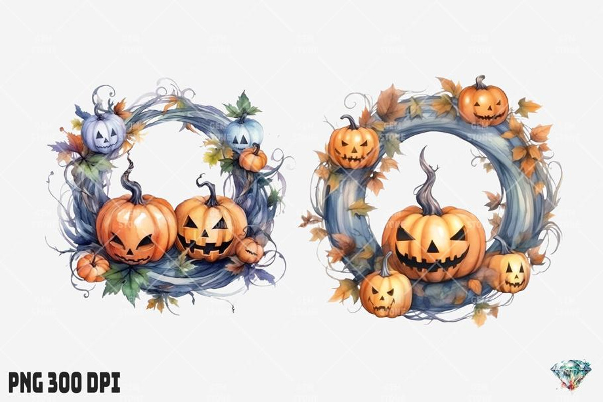 Halloween Pumpkin Wreath, an Illustration by Gemstone (Photo 8 of 12)