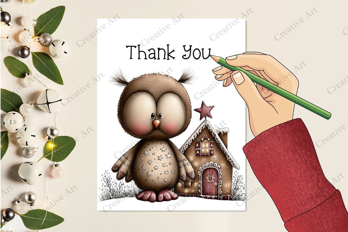 Watercolor Christmas Owls Clipart, an Illustration by Creative Art (Photo 8 of 10)