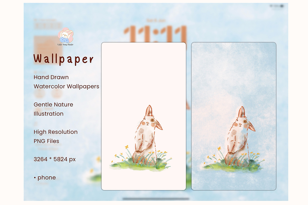 Little Bunny Watercolor Wallpaper, an Animal Illustration by Annyillustration (Photo 3 of 5)