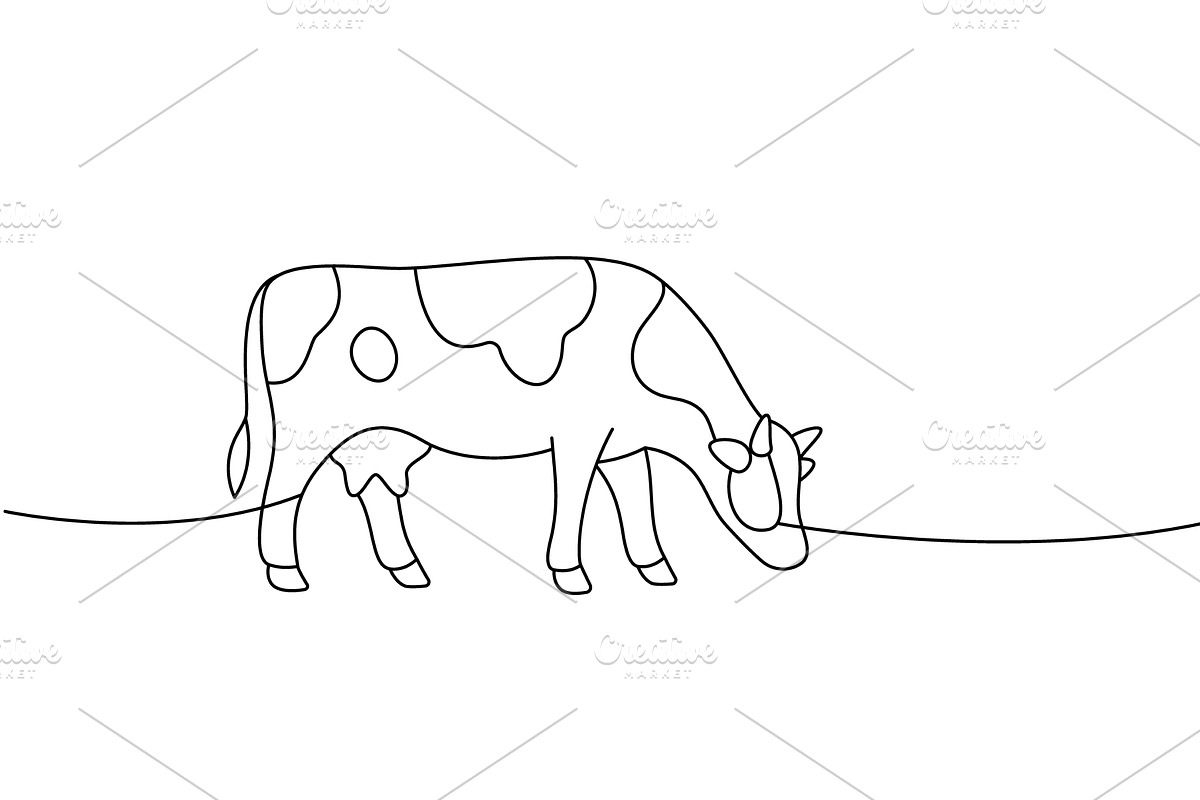 Grazing cow in side view. Stylized, an Animal Illustration by GraphiShop