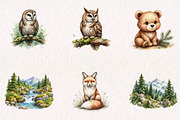 Watercolor Woodland Animals Clipart, a Seasonal Illustration by CreationArt (Thumbnail 3 of 7)