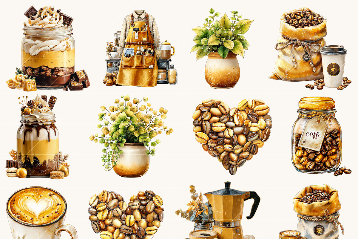Watercolor Coffee Clipart Bundle, an Object Illustration by BusyDaydesign (Photo 3 of 9)