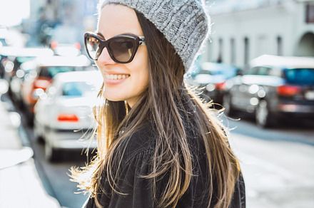 Brunette girl in sunglasses containing attractive, bag, and beautiful, a Beauty & Fashion Photo by EVA.studio