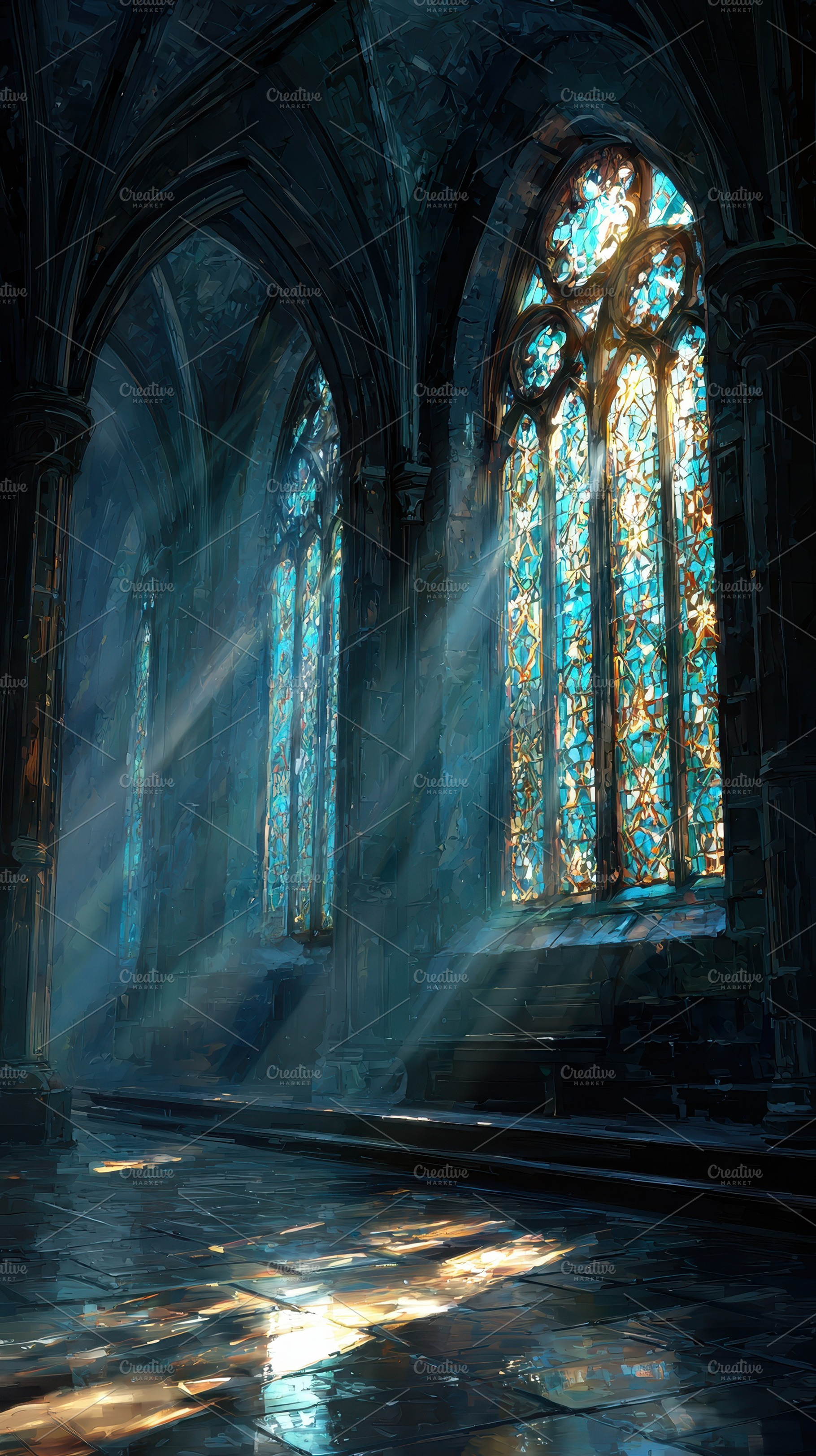 Gothic Cathedral Stained Glass Sunbe, a Photo by Pixeness Studio