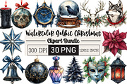 Watercolor Gothic Christmas Clipart, an Illustration by Black Bird Studio (Thumbnail 1 of 6)