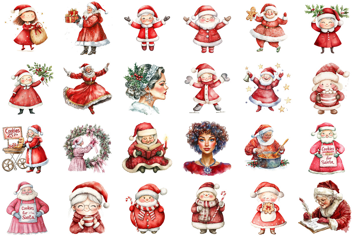 Sweet Cute Christmas Mrs Santa Claus, an Illustration by Sublimation Artist (Photo 2 of 6)