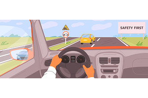 Safe driving concept. View from car, a Person Illustration by Good Studio