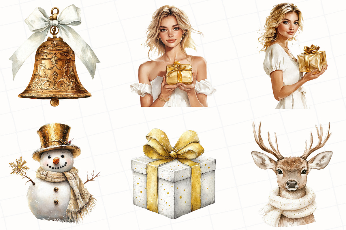 White & Gold Christmas Clipart, an Illustration by OK Design (Photo 3 of 5)