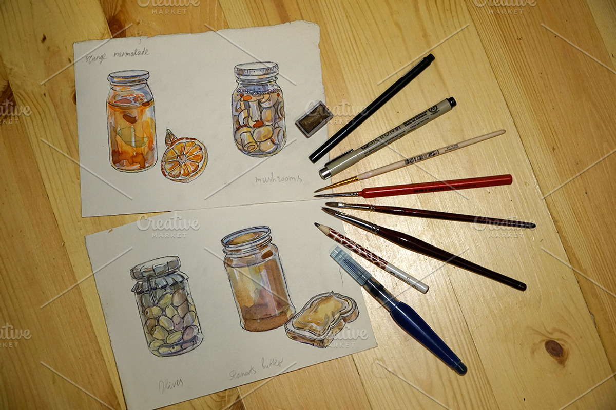 Watercolor preserved food-2, a Food Illustration by miminoshka (Photo 7 of 10)