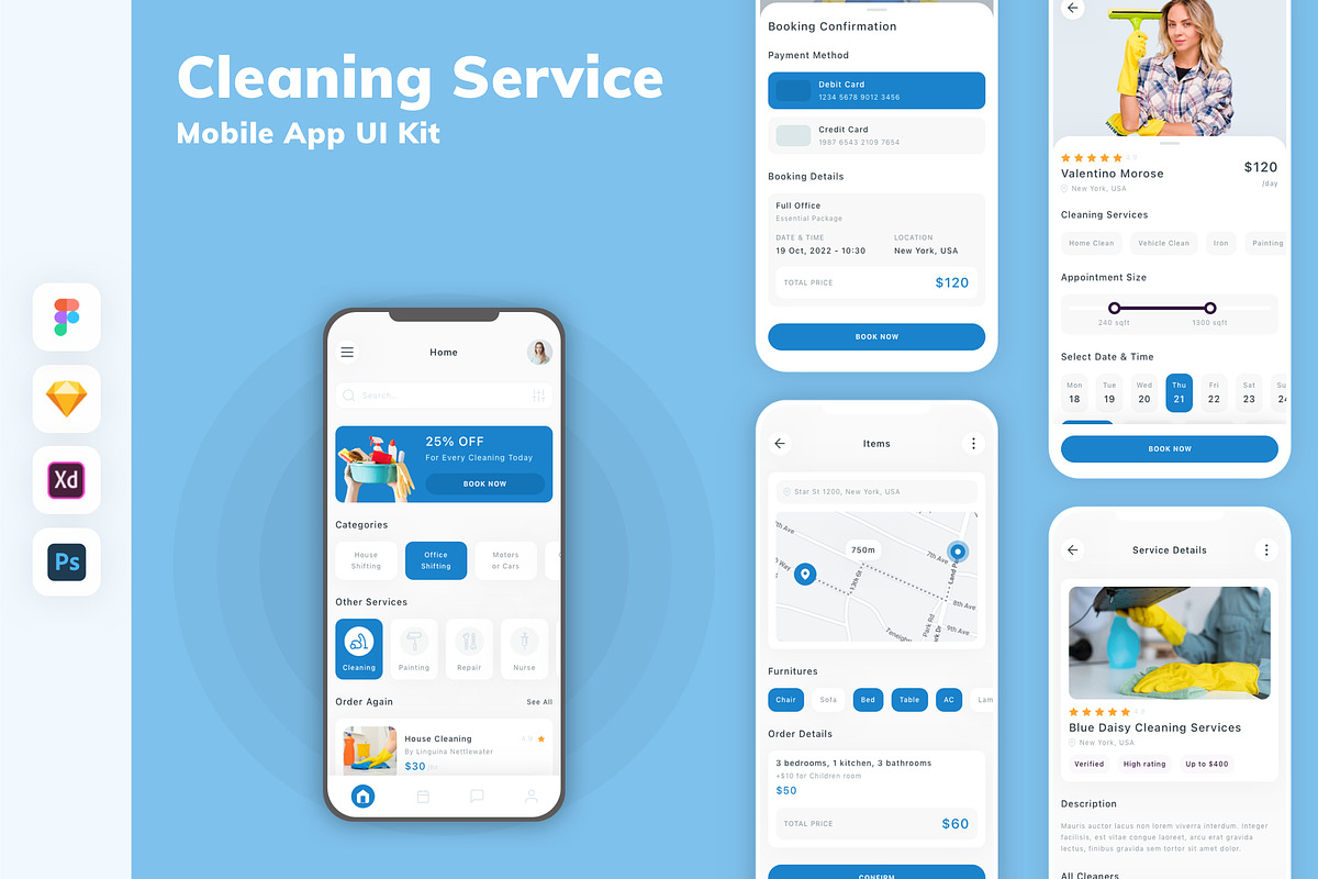 Cleaning Service Mobile App UI Kit, an UI Kit Template by uicube