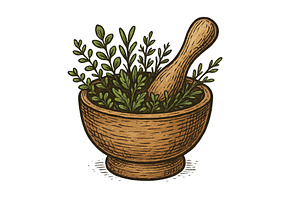 Wooden mortar filled with fresh, a Food & Drink Photo by ZinetroN